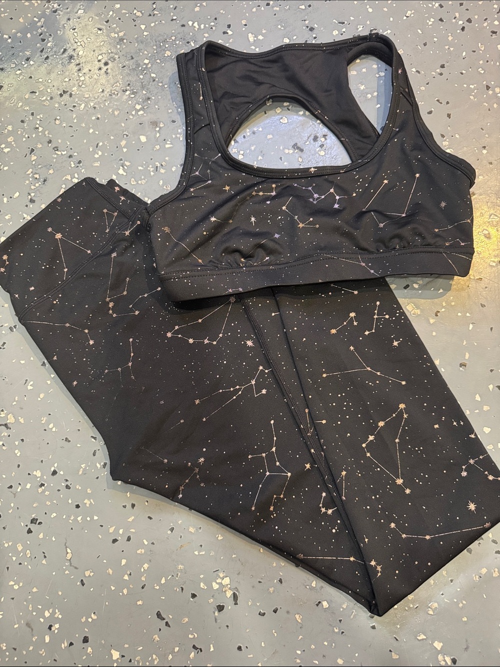 JoyLab Black Leggings & Sports Bra Set with Gold Constellation Print
